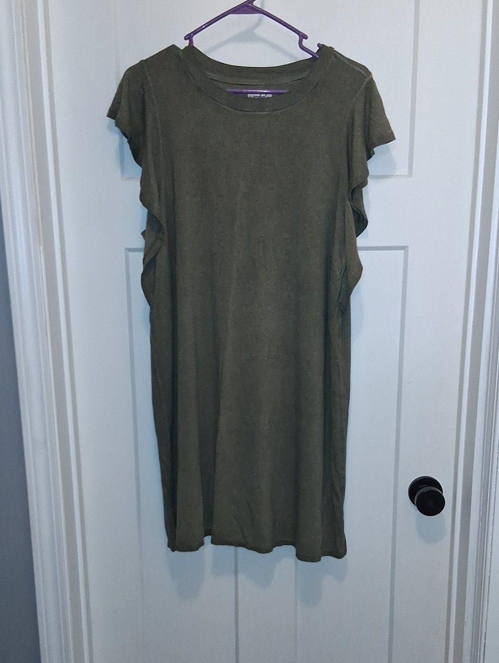 Wonderly Ruffle-Sleeve Olive Green Dress Size XL